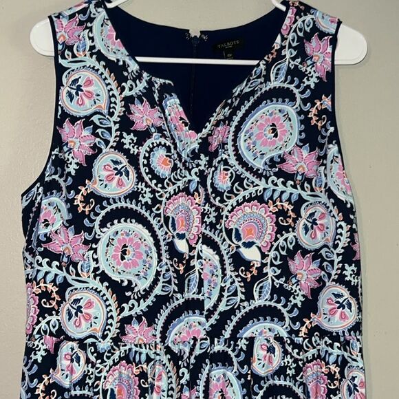 Talbots Floral Paisley Dress Blue Sleeveless Lightweight Split V-Neck Size 10P - Picture 4 of 9